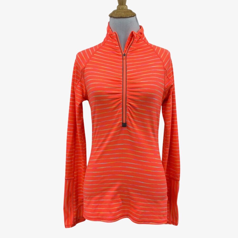 Athleta Top Womens XS Extra Small Neon Elite Half Zip Mock Striped Long Sleeve